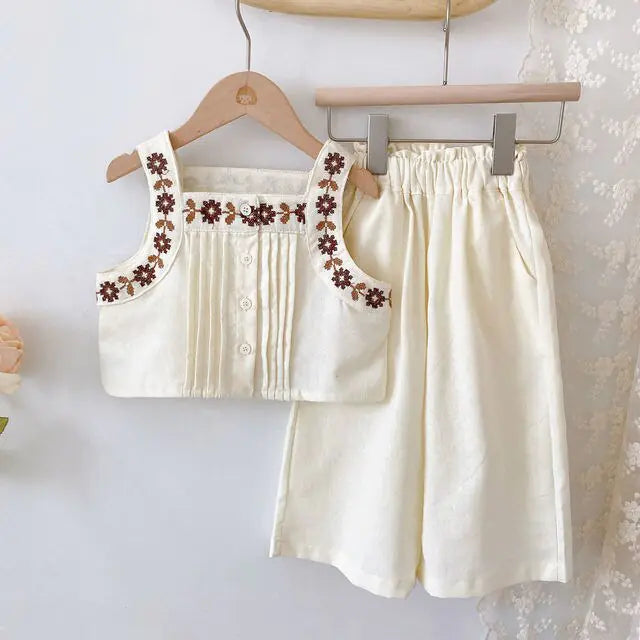 Embroidered Top & Wide Leg Pant Set