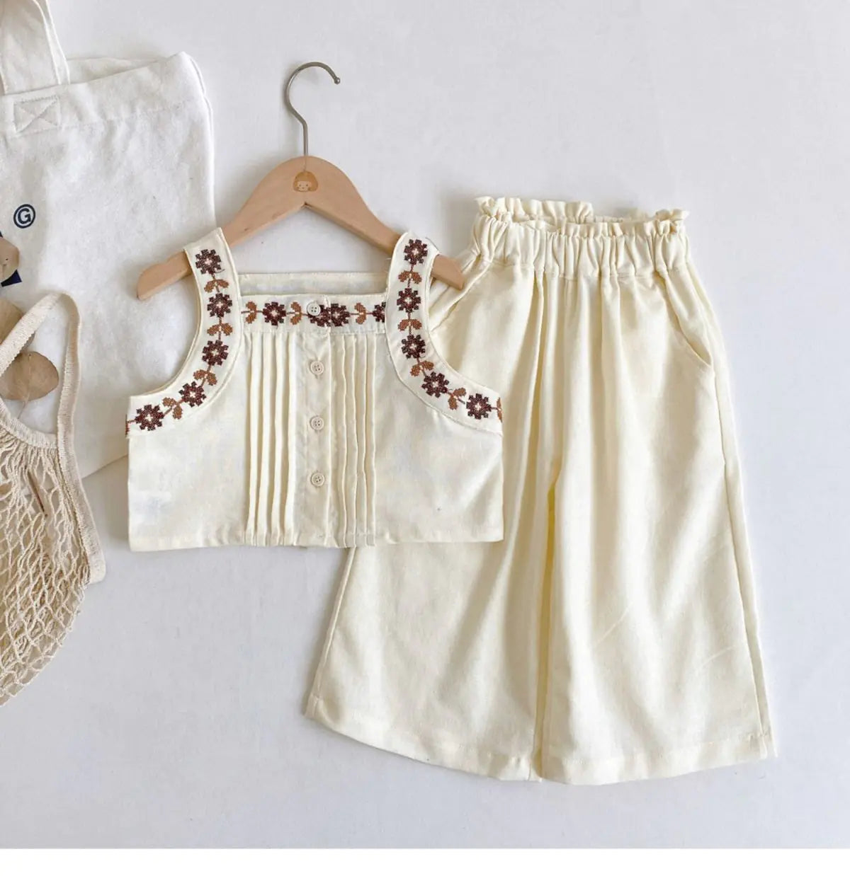 Embroidered Top & Wide Leg Pant Set